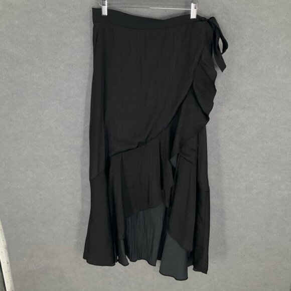 Maeve Anthropologie Black Ruffle Wrap Maxi Skirt MP Midi Party Career‎ - Picture 1 of 11